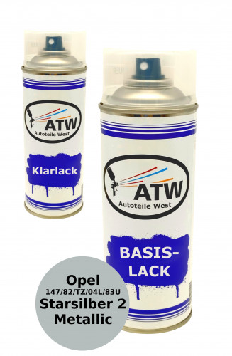 Autolack für Opel 147 / 82L/TZ/04L/83U Starsilber 2 Metallic +400ml Klarlack Set